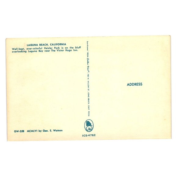 Vintage Postcard Laguna Beach California Heisler Park Victor Hugo Inn Flowers - Picture 2 of 2